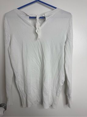 Stork & Babe Maternity White Knit Top with Tie Back and Shoulder Design